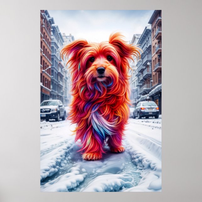 Borttappad för slam hund i snövit stadsväg poster (Framsidan)
