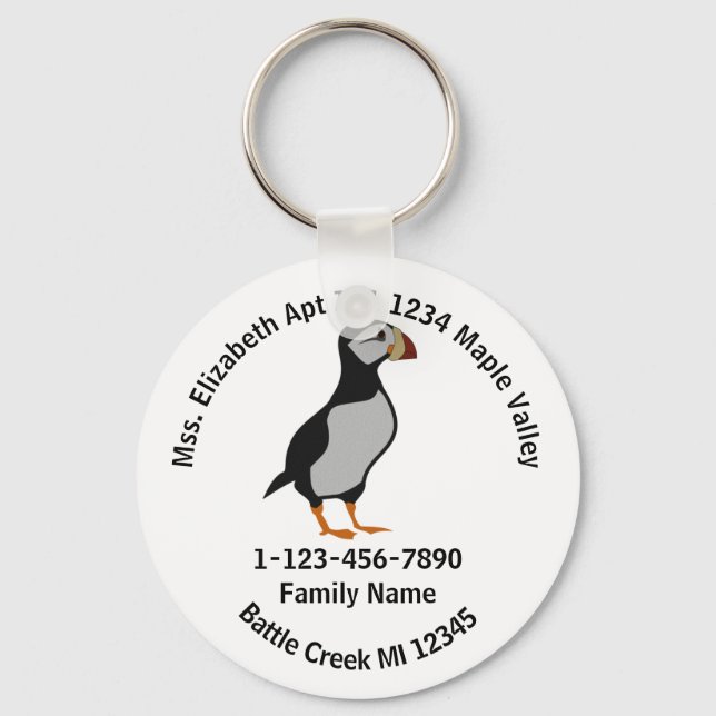 Borttappad Horned Puffin Permanent Family Home Adr Nyckelring (Framsida)