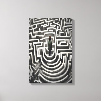 Borttappad i Abstrakten Maze, svartvit konst Canvastryck