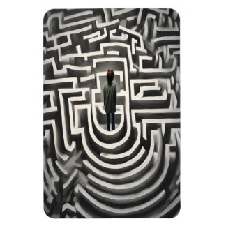 Borttappad i Abstrakten Maze, svartvit konst Magnet