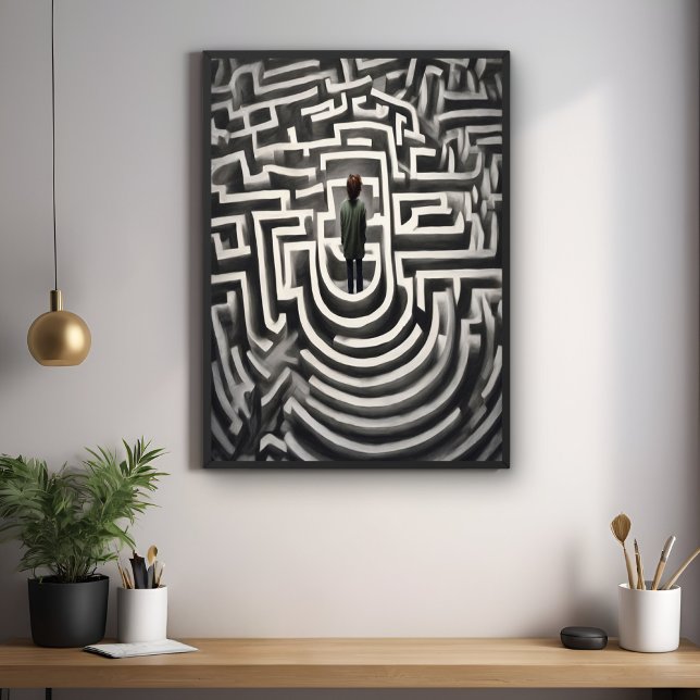 Borttappad i Abstrakten Maze, svartvit konst Poster (Skapare uppladdad)