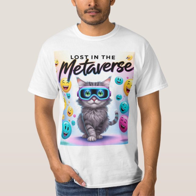 Borttappad i Metaverse - Lustigt VR Cat Design T Shirt (Framsida)