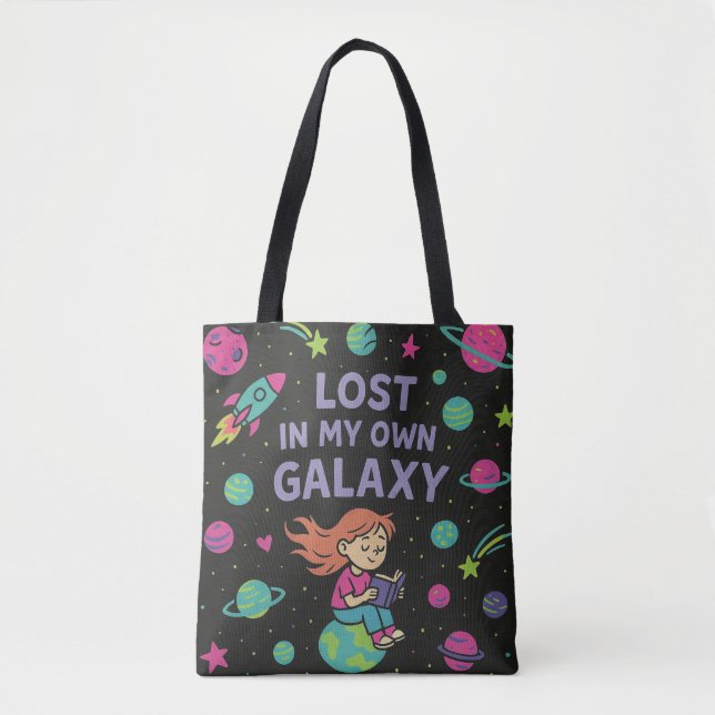 Borttappad i mitt eget Galaxy - Dreamy Space Girl Tygkasse (Framsida)