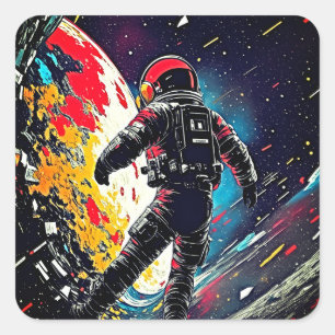 Borttappad i rum och tid - Retro Astronaut-fästmär Fyrkantigt Klistermärke