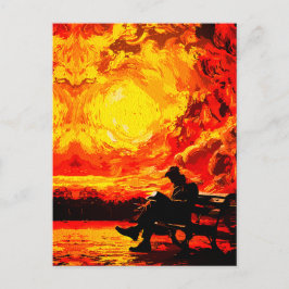 Borttappad i tanken - Surreal solnedgång reflektio Vykort