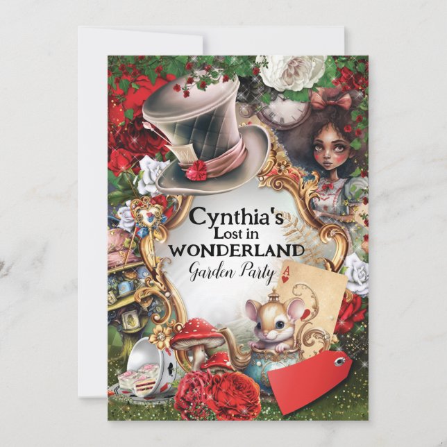 Borttappad i Wonderland Födelsedagsfest Inbjudningar (Framsida)