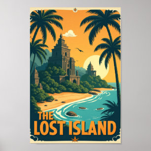 Borttappad Island - Vintage Explorer Travel Poster