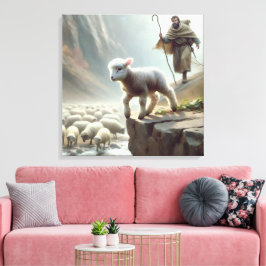 Borttappad Lamb vid bergsklipp Canvastryck