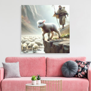 Borttappad Lamb vid bergsklipp Canvastryck