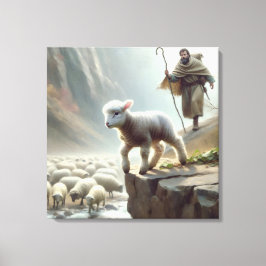 Borttappad Lamb vid bergsklipp Canvastryck