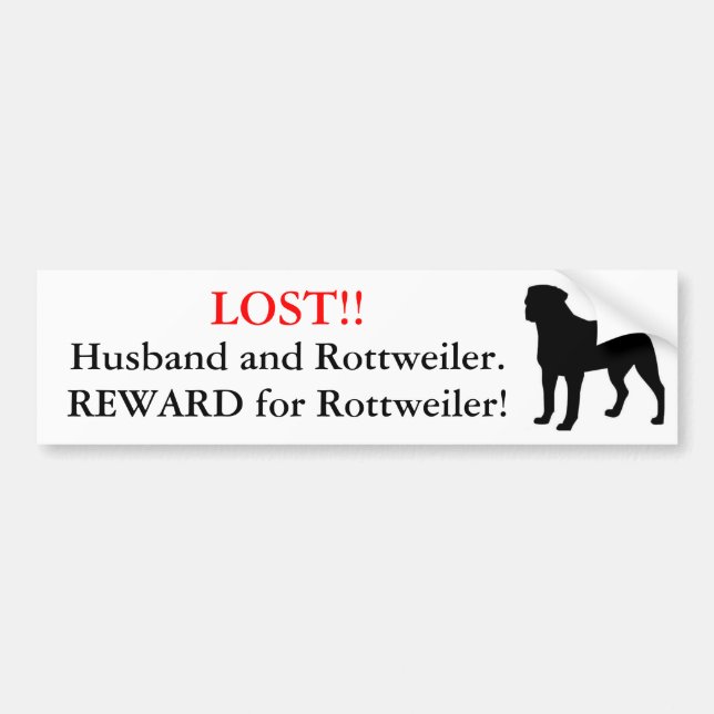 Borttappad make och Rottweiler. Belöning! Bildekal (Framsidan)