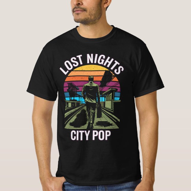 Borttappad Nights City Pop Vaporwave Aesthetic T Shirt (Framsida)