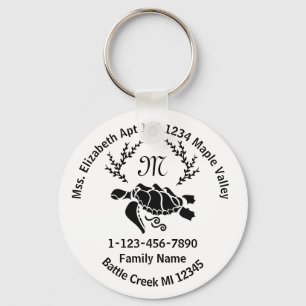 Borttappad Sea Turtle Monogram Family Home Adress Nyckelring