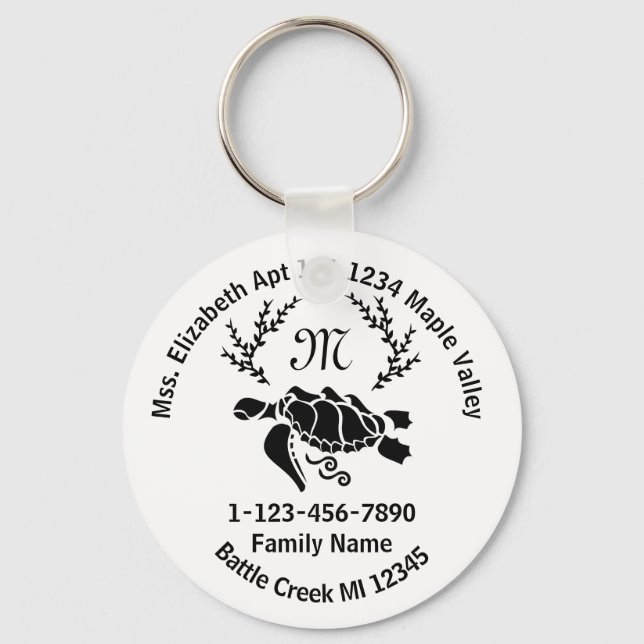 Borttappad Sea Turtle Monogram Family Home Adress Nyckelring (Framsida)