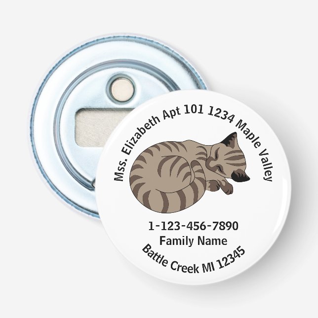 Borttappad Tan Tabby Kitten Family Home Adress Flasköppnare (Framsidan)