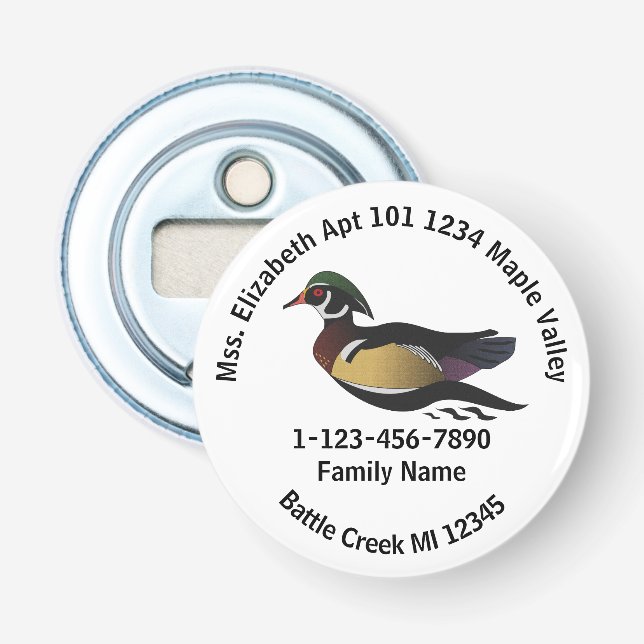 Borttappad Wood Anka Home Adress Flasköppnare (Framsidan)