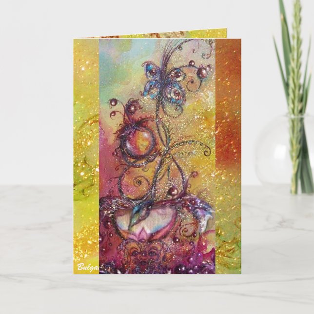 Borttappadens SKADOWS-BUTTERFLY PLANT gult Helgkort (Framsida)