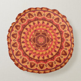 Borwn Base Mandala Round Pillow Rund Kudde