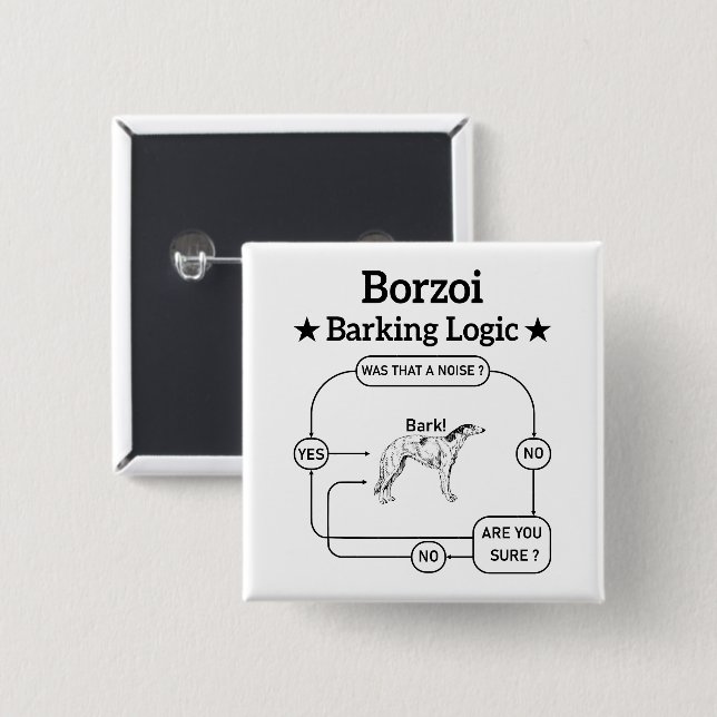 Borzoi Barking Logic Rolig hund Owner Sarkastic Knapp (Framsida & baksida)