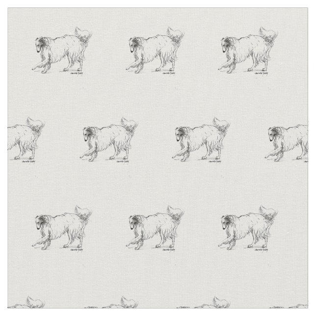 Borzoi Bläck Sketch Hund Animal Fabric Tyg (Närbild)