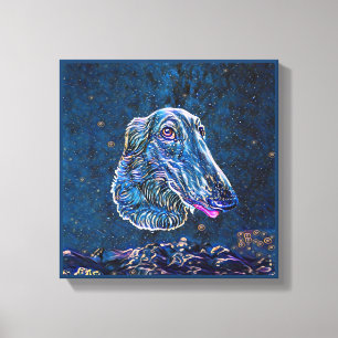 Borzoi Blue Starry Night Painting Stil Canvastryck