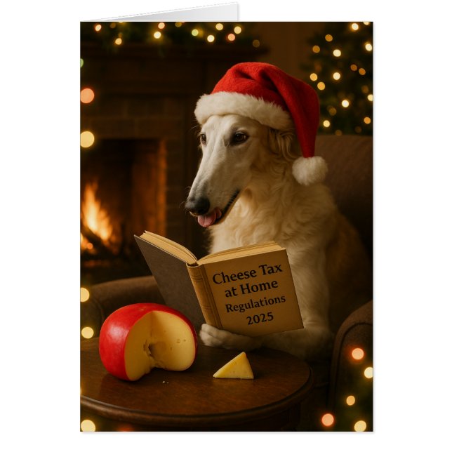 Borzoi 'Cheese Tax' Christmas card Hälsningskort (Framsidan)