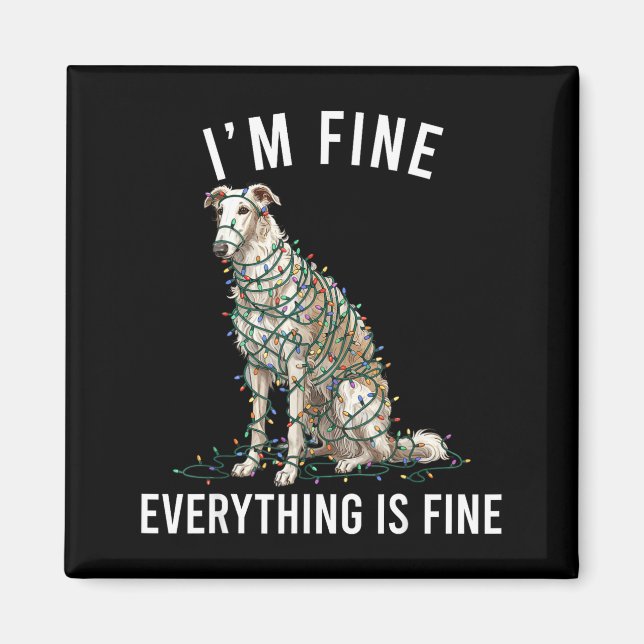 Borzoi Christmas I'm Fine Everything Is Fine  Magnet (Framsidan)