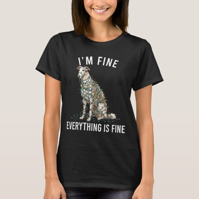 Borzoi Christmas I'm Fine Everything Is Fine  T Shirt (Framsida)