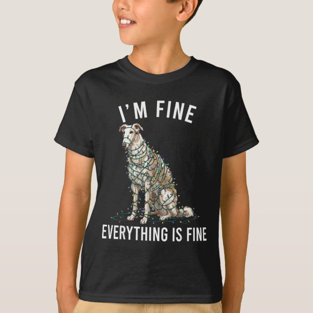 Borzoi Christmas I'm Fine Everything Is Fine  T Shirt (Framsida)