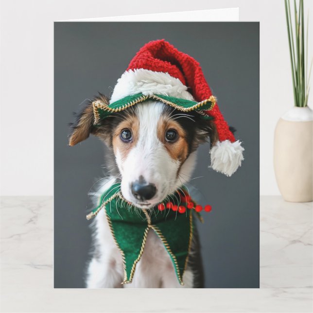 Borzoi Elf Puppy-julkort Kort (Framsida)
