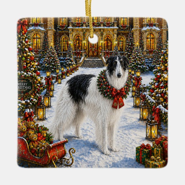Borzoi-helgdag  julgransprydnad keramik (Framsida)