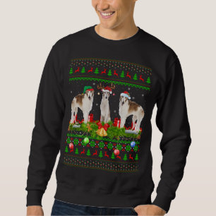 Borzoi Hund älskare Julafton Lighting Santa Ugly B Lång Ärmad Tröja