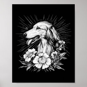 Borzoi Hund älskare Retro Stil Tattoo Poster