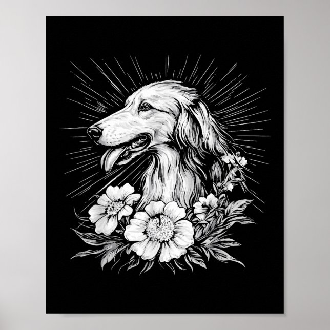 Borzoi Hund älskare Retro Stil Tattoo Poster (Framsidan)
