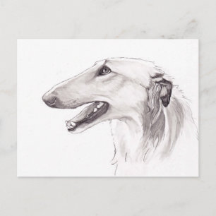 Borzoi Hund Art Bläck huvudprofilvykort Vykort