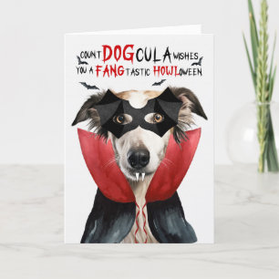Borzoi Hund Funny Count DOGcula Halloween Helgkort