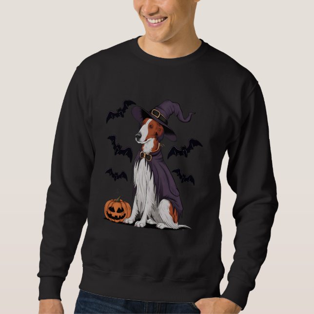 Borzoi Hund Halloween Costume Pumpkin Fladdermus W Lång Ärmad Tröja (Framsida)