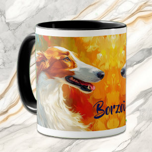 Borzoi Hund Impressionistisk färg Mugg