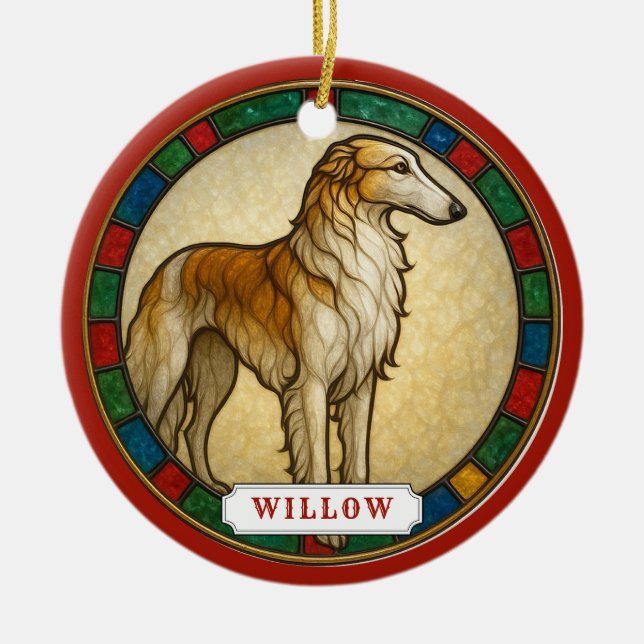 Borzoi Hund Keramisk Cirkulär Ornament (Framsidan)