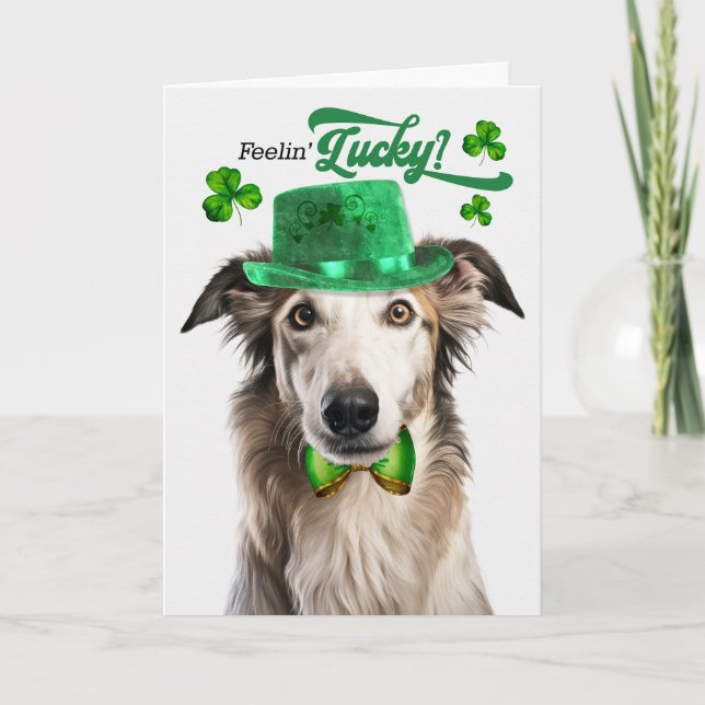 Borzoi Hund Lucky St patrick's day Helgkort (Framsida)