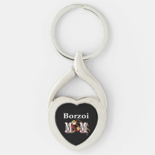 Borzoi Hund MAMMA Twisted Heart Silverfärgad Nyckelring