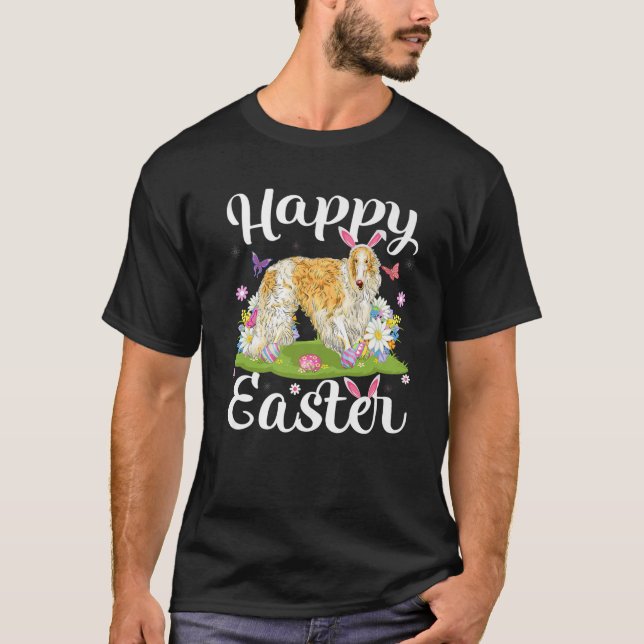 Borzoi Hund Påskägg Hunt Blommigt Borzoi Påsk Su T Shirt (Framsida)