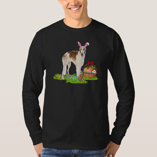 Borzoi Hund Påskägg Hunting Bunny Borzoi Påsk T Shirt (Framsida)