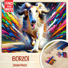Borzoi Hund Porträtt Acrylic Art Print Hund älskar Pussel