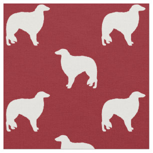 Borzoi Hund Silhouettes Red and White Patterned Tyg