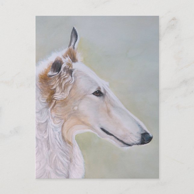 "Borzoi" Hundkonst vykort (Framsida)