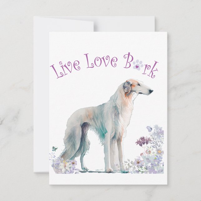 Borzoi hundmamma blommig anteckningskort (Framsida)