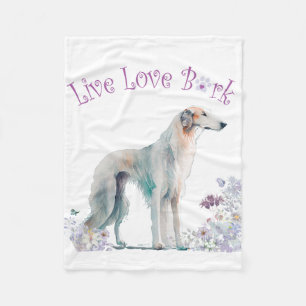 Borzoi hundmamma blommig fleecefilt
