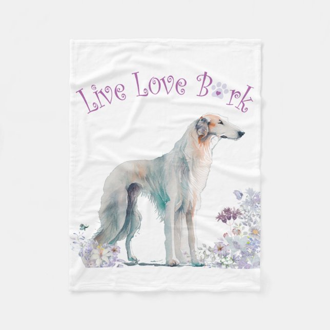 Borzoi Hundmamma Blommig Fleecefilt (Framsidan)