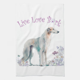 Borzoi Hundmamma Blommig Kökshandduk